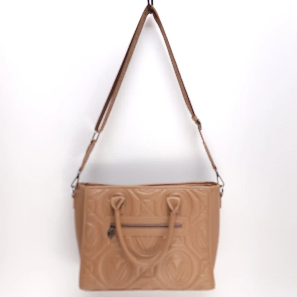 Valentino Orlandi Tan Brown Quilted Logo Satchel Crossbody Handbag Bag